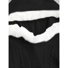 Plus Size, Plus Size Y2K Twist Plaid Faux Fur Patchwork Hooded Coat Button Long Cardigan