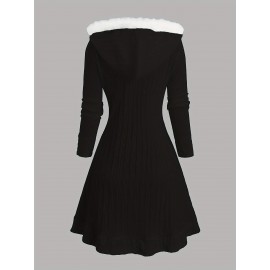 Plus Size, Plus Size Y2K Twist Plaid Faux Fur Patchwork Hooded Coat Button Long Cardigan