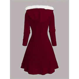 Plus Size, Plus Size Y2K Twist Plaid Faux Fur Patchwork Hooded Coat Button Long Cardigan