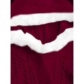 Plus Size, Plus Size Y2K Twist Plaid Faux Fur Patchwork Hooded Coat Button Long Cardigan