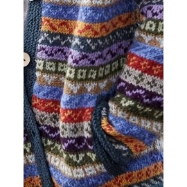 [Retro Fair Isle Cardigan] Simpfit Women's Retro Fair Isle Jacquard Cardigan - Geometric Pattern Knit Sweater with Open Front, Machine Washable, Soft Fall Winter Coat for Casual & Formal Outfits, Cute Sweaters