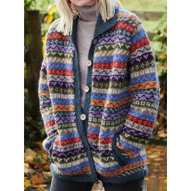 [Retro Fair Isle Cardigan] Simpfit Women's Retro Fair Isle Jacquard Cardigan - Geometric Pattern Knit Sweater with Open Front, Machine Washable, Soft Fall Winter Coat for Casual & Formal Outfits, Cute Sweaters