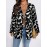Plus Size - Plus-Size Women'S Elegant Black Floral Print Cardigan - V-Neck Long Sleeve Open Front Sweater with White Poppies & Black Floral Pattern, Cozy Fall Winter Sweater for Office, Casual & Casual Attire, Versatile Layering Piece for Women