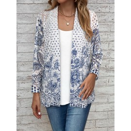 Women's Large Size Lace Color Block Anti-Sun Open Cardigan Suitable for Beach and Street Wear in All Seasons
