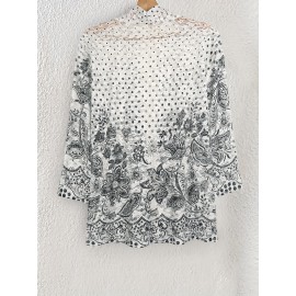 Women's Large Size Lace Color Block Anti-Sun Open Cardigan Suitable for Beach and Street Wear in All Seasons