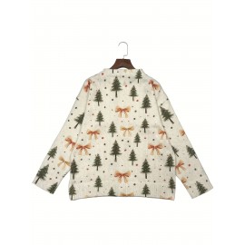 Women'S Christmas Tree 3D Print Cardigan Sweater, 100% Polyester Crewneck Knit Sweater, Button Details, Casual Wear For All Seasons