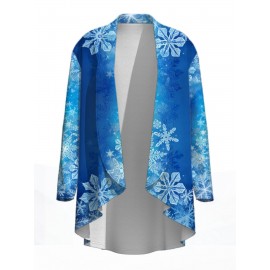 Plus Size, Chic Plus Size Women's Full-Body 3D Digital Print Cardigan Jacket - Long Sleeve Open Front Sweater Coat, Spring/Fall Outerwear for Blouses, Skirts & Jeans (Machine Washable)