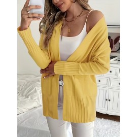 Elegant Oversized Long Sleeve Cardigan for Women - Solid Color, Medium Stretch, with Pockets, Fall/Winter Fashion, Plus Size, Pink