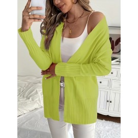 Elegant Oversized Long Sleeve Cardigan for Women - Solid Color, Medium Stretch, with Pockets, Fall/Winter Fashion, Plus Size, Pink