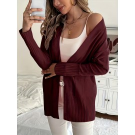 Elegant Oversized Long Sleeve Cardigan for Women - Solid Color, Medium Stretch, with Pockets, Fall/Winter Fashion, Plus Size, Pink