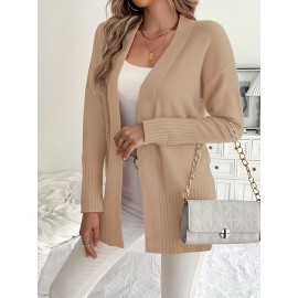 Elegant Oversized Long Sleeve Cardigan for Women - Solid Color, Medium Stretch, with Pockets, Fall/Winter Fashion, Plus Size, Pink