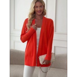 Elegant Oversized Long Sleeve Cardigan for Women - Solid Color, Medium Stretch, with Pockets, Fall/Winter Fashion, Plus Size, Pink