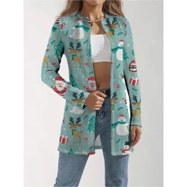 Plus Size, Plus Size Women's Oversized Cardigan Coat - Soft Machine-Washable Long Sleeve Sweater Jacket, Loose Fit Winter Warm Blazer for Casual & Office Wear, Cozy Fall Winter Clothing (No Collar, Button-Free) - Plus Size Friendly