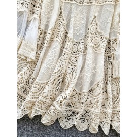 NEW Bohemian Style Vintage Dress Women's Loose Hollow Hook Flower Design Short Midi Skirt