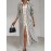 Women's Elegant A-Line Dress with Striped Cardigan & Mid-Length Dress - Asymmetrical Hem, Collar, Loose Fit, A-Line Silhouette, Straight Sleeve Cardigan for Spring/Autumn Wear, Machine Washable Dress Suitable for, Semi-Formal Events