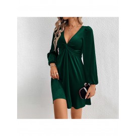 Women's Elegant Vintage Luxury Deep V-Neck Wedding Dress - Waist-Cinching A-Line Evening Gown with Long Sleeves, Tailored Fall/Winter Formal Party Gala Attire, V-Neck A-Line Dress (Machine Washable)