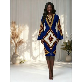 Bohemian 3D Art Print Pencil Skirt - A-Line Slim Fit Mid-Length with, Psychedelic Hippie Patterns (Floral/Geometric/Stripes) for Festival, Party, Office - Non-Stretch Round neck Skirt