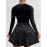 Women'S Elegant Sparkling Sequin V-Neck Long Sleeve Mini Dress - Luxurious Party & Formal Evening Gown with Waist Tie Belt, Shiny Red/Black/Black Sequin Dress for Autumn/Winter, Spring/Summer/Fall Events, Prom, Gala, Everyday Outfits - Comfortable &