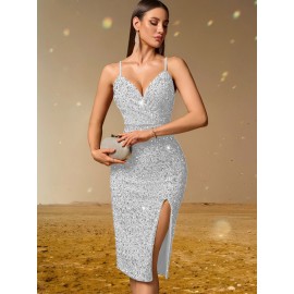 HERTALKSexy backless suspender sequin dress Women'S party dress, Party Wear, Night Out Dress, Hline Silhouette, Loose Fit, Sequin Fabric, Lightweight Material, Long Dress, Suspender Dress