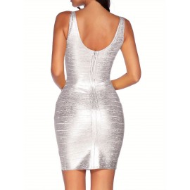 [Sexy Cocktail Dress] Sexy V-neck Bandage Bodycon Cocktail Dress for Wedding Guest Strap Foil Formal Gowns Evening Dress