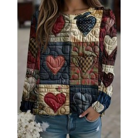 Women's Soft Patchwork Sweater Jacket with Heart & Plaid Print - Winter Warm Coat, Belt-Free Waist Tie, Layered Collar & Round Neck, Machine Washable Long Sleeve Blazer (Brown/Black/Red/Beige/Grey/White/Blue/Pink) - Layered Over Dresses