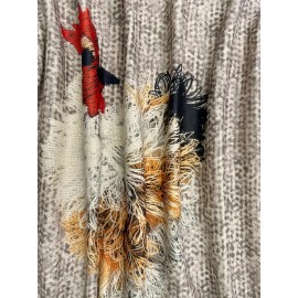 Women'S Plus Size Oversized Floral & Rooster Print Sweater - Soft Round Neck Long Sleeve Pullover Sweater, Cozy Loose Fit Casual Winter Sweater for Fall/Winter, Easy Care Everyday Sweater for Women (No Buttons/Zippers)