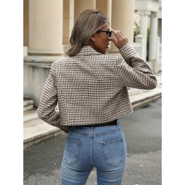 Women'S Houndstooth Blazer Jacket - Elegant Office to Party Coat, Structured H-Silhouette Blazer for Fall/Winter, Button-Front Closure, Professional & Formal Events - Women'S Business Jacket, Winter Outerwear, Stylish Outerwear, Durable Fabric