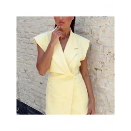 Women's Sleeveless Blazer Vest - Elegant Loose-Fit Single-Breasted Jacket, Solid Color Commuter Style, Machine Washable Winter & All-Season Outerwear for, Office, or Semi-Formal Events - Youthful Professional Wardrobe Staple