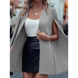 [Versatile Blazer] Elegant Women's Cape Sleeve Blazer Jacket | Solid Color H-Silhouette Open Front Design, Versatile All-Season Casual to Professional Outerwear | Quality Fabric, Minimalist Style, Dry Clean Only