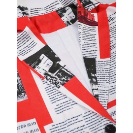 [Elegant Casual Cardigan] Women's Newspaper Print Long Sleeve Lapel Suit with Lining, Elegant Casual Vacation Business Professional Cardigan Jacket, Suitable for All Seasons