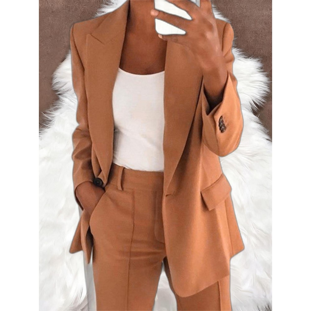 Women Fashion Solid Color Long Sleeve Pocket Outerwear Loose Cardigan Coat | Ladies Bubble Jacket Everyday & Formal Outfits Front Open Spring/Fall Outerwear Outfits Clothes Coat Tops OL Suits Essential, Chic Style, Material