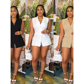 Women's Slim-Fit European Y2K Solid-Color Sleeveless Collar Blazer Dress - A-Line Single-Button Jacket, Structured Long Sleeve Blouse for, Commuting & Going Out, Tailored Winter-to-Fall Outerwear (Hand Wash/Dry Clean)