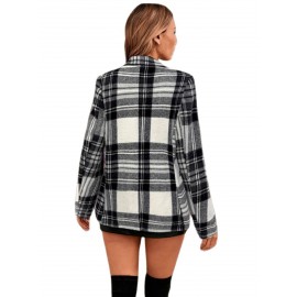 Women's Christmas Plaid Suit Jacket - Slim Fit Loose Single-Breasted Winter Coat, Elegant Blazer for Office, Party & Smart-Casual Wear, Machine Washable Fall/Winter Outerwear