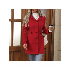 Women's Winter Blend Tweed Trench Coat - Thick Lapel Pea Coat with Single-Breasted Button Front, Slim Fit or Loose (Regular) Length, Machine Washable Dress Overcoat for Business Casual, Office & Casual Attire