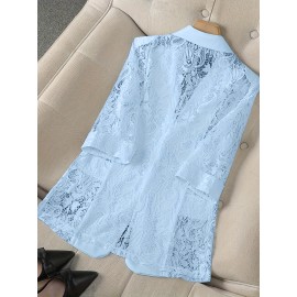 Women'S Lightweight Blazer - Elegant H-Silhouette Office Jacket, Non-Stretch Fabric, Three-Quarter Sleeve Blazer for Women, Professional & Casual Outfits (Spring/Fall/Summer) - Easy-Care Business Coat, Spring Summer Wear, Lace Trim Detailing, Fall Wardrobe, Breathable Material, Working Women