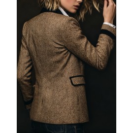 Elegant Double-Breasted Blazer Jacket - Button Front Closure, Loose Fit Collar Coat, Machine Washable Solid Color for all-Season Professional & Casual Wear (HW915)