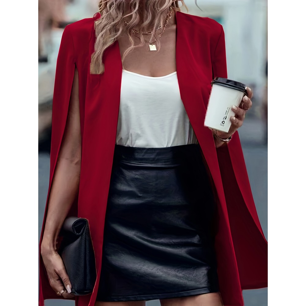 [Versatile Blazer] Elegant Women's Cape Sleeve Blazer Jacket | Solid Color H-Silhouette Open Front Design, Versatile All-Season Casual to Professional Outerwear | Quality Fabric, Minimalist Style, Dry Clean Only
