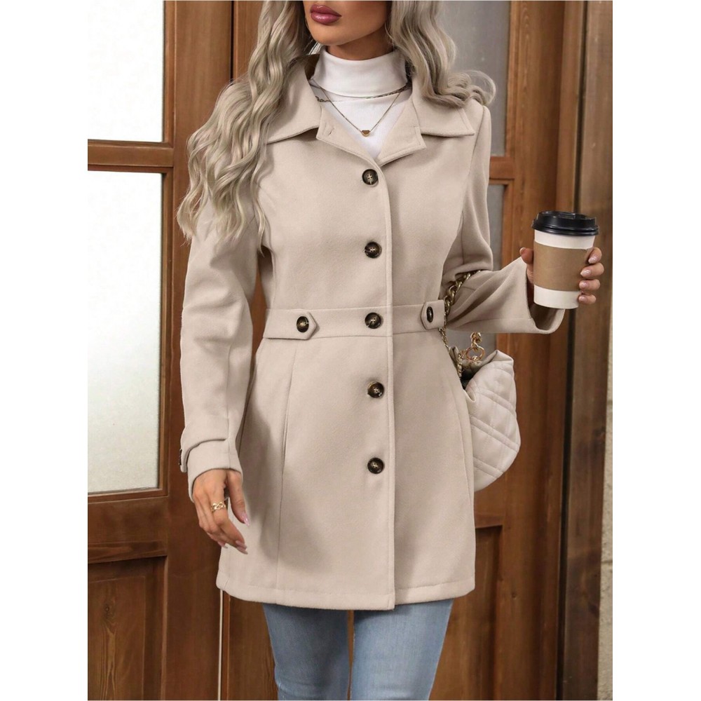Women's Winter Blend Tweed Trench Coat - Thick Lapel Pea Coat with Single-Breasted Button Front, Slim Fit or Loose (Regular) Length, Machine Washable Dress Overcoat for Business Casual, Office & Casual Attire